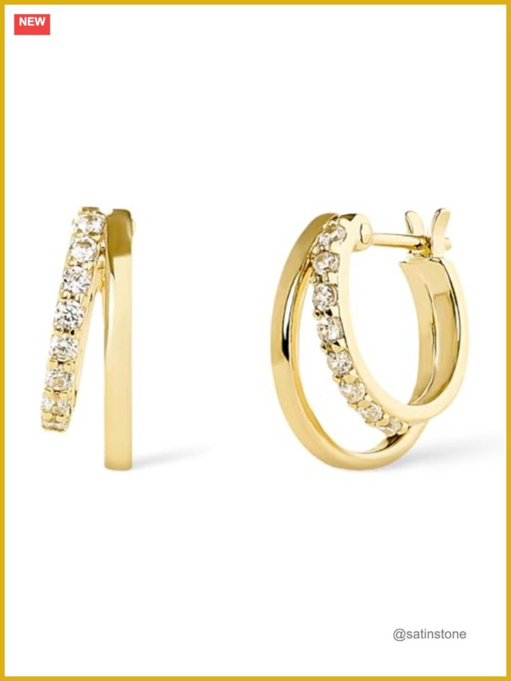 Double Hoop Earrings 14K Gold Plated & Silver Rhodium Plated CZ